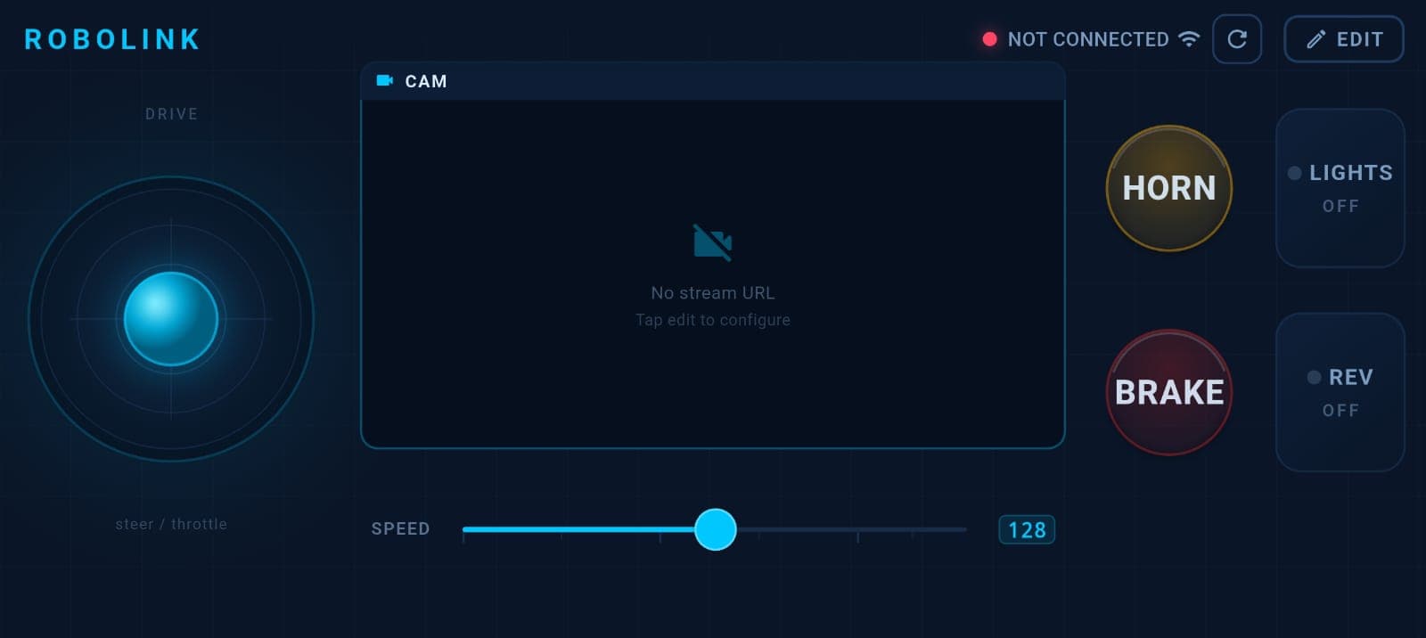 RoboLink app layout for ESP32-CAM RC car