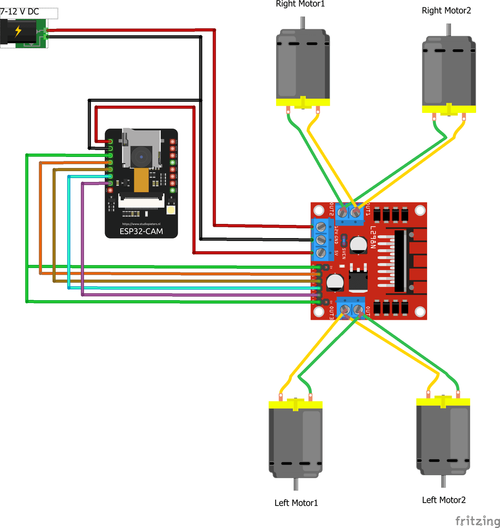 ESP32-CAM to L298N wiring diagram